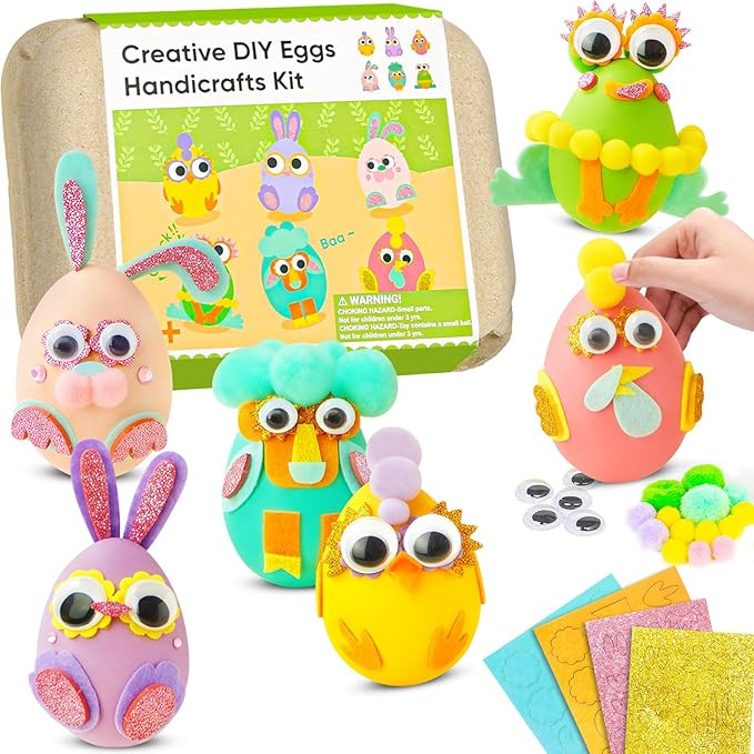 CZTCDP 6 Pcs Plastic Easter Egg Set - Pom Poms, Felt Egg Decorations DIY Craft Hunts Activity Kit... | Amazon (US)