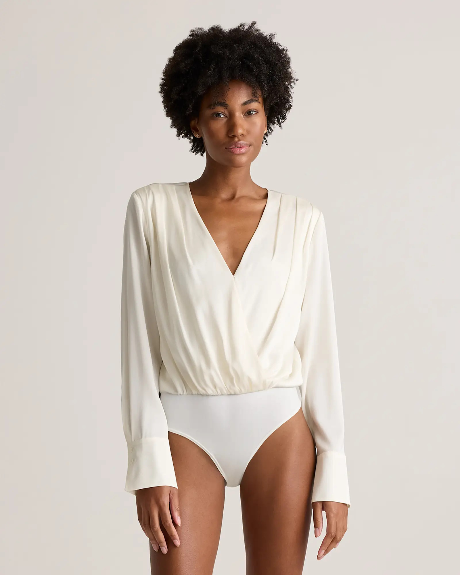 Washable Stretch Silk Surplice Bodysuit | Quince