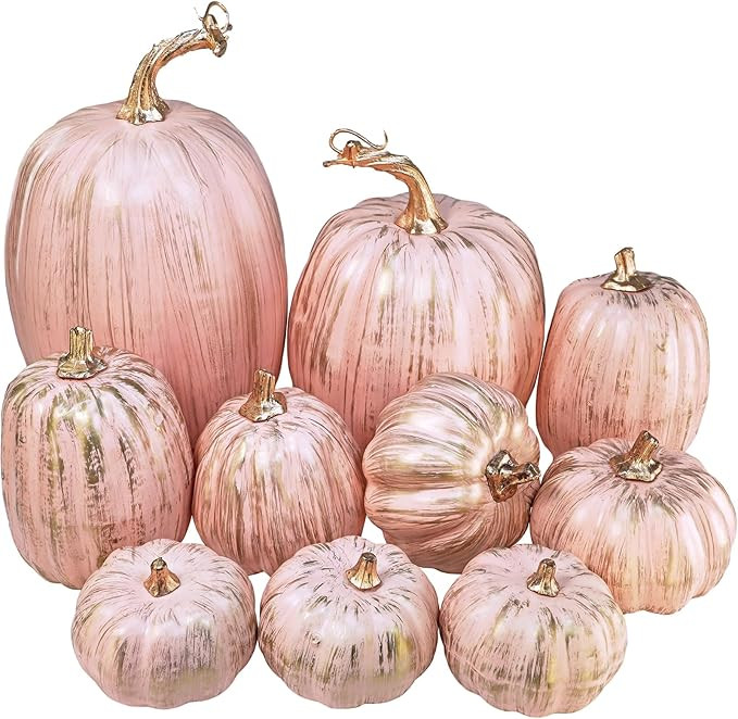 Winlyn 10 Pcs Assorted Artificial Gold Brushed Pink Pumpkins Rustic Decorative Pumpkins Foam Pump... | Amazon (US)