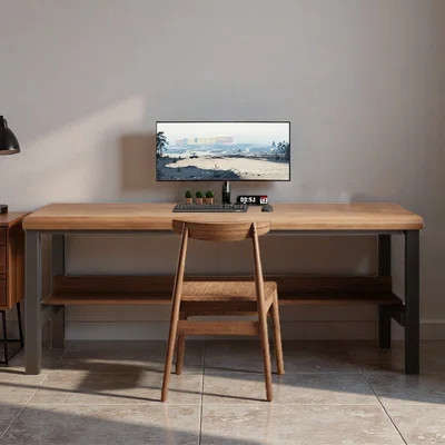 Solid Desk Beveled Edge H-Shaped Iron Legs | Wayfair North America