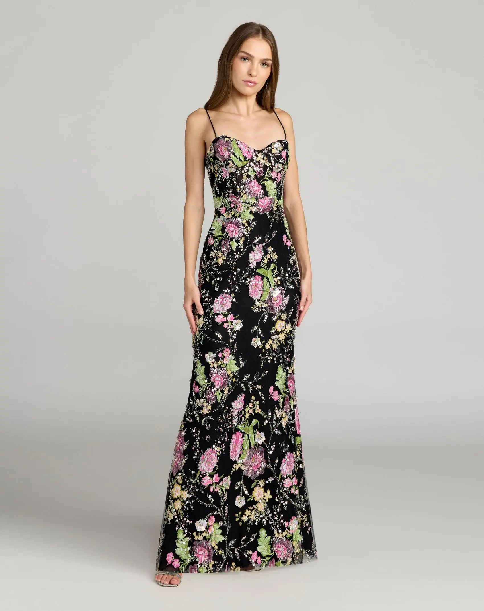 Black Embellished Bustier Floral Trumpet Gown | Mac Duggal | Mac Duggal