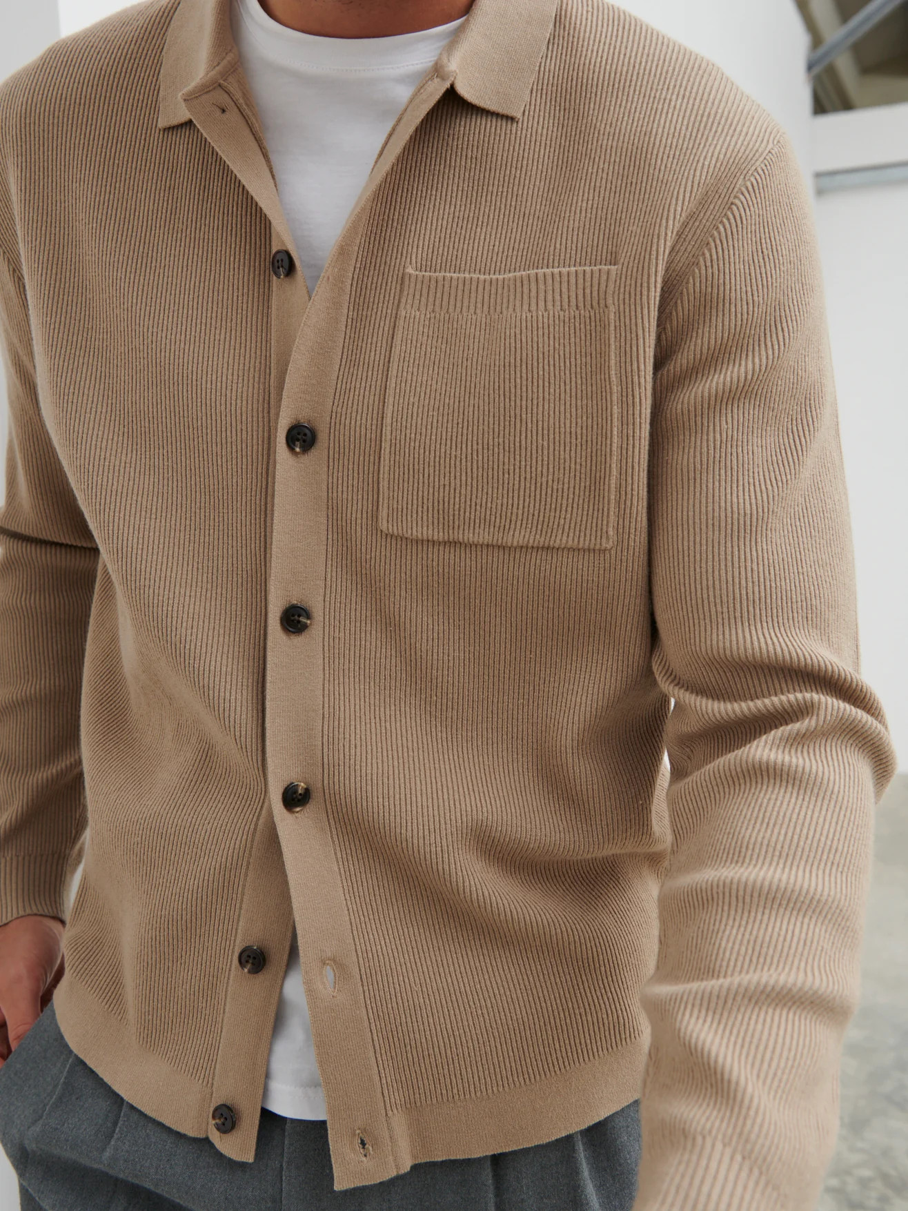 Jacques Ribbed Knit Shirt - Taupe | NOBL