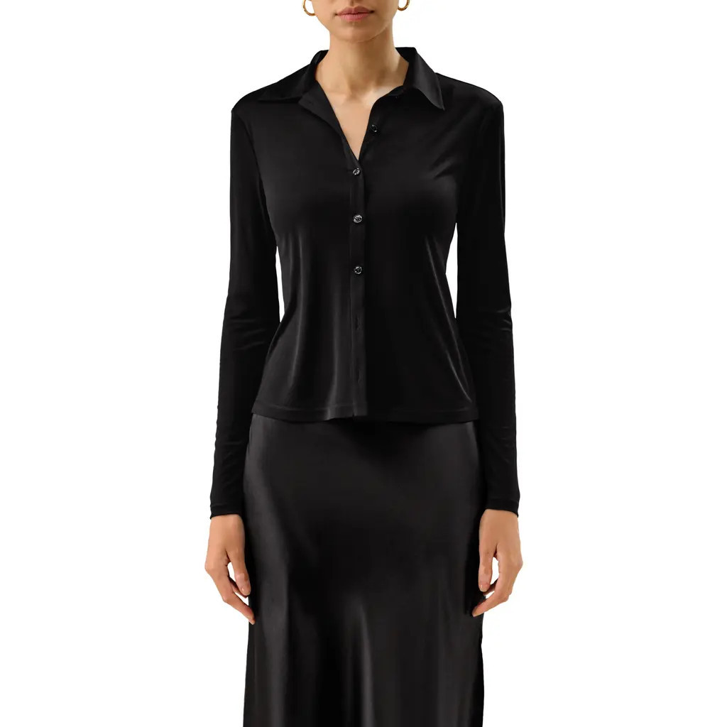 Lilysilk Basic Slim Silk Jersey Shirt in Black at Nordstrom, Size X-Small | Nordstrom