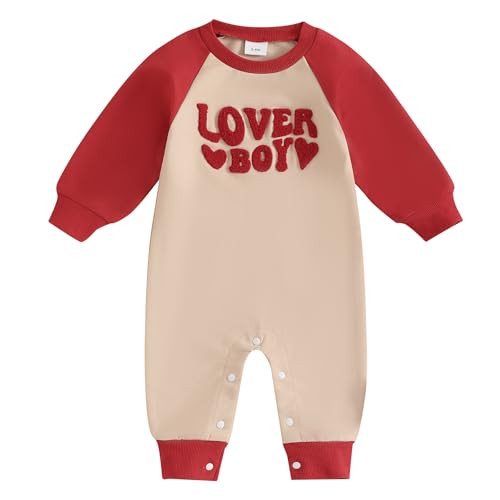 Demdzq Valentine's Day Baby Boy Outfits Nebworn Love Heart Romper Jumpsuits My First Valentine's Day Baby Boy Outfits (Letter Apricot, 0-3 Months) | Amazon (US)