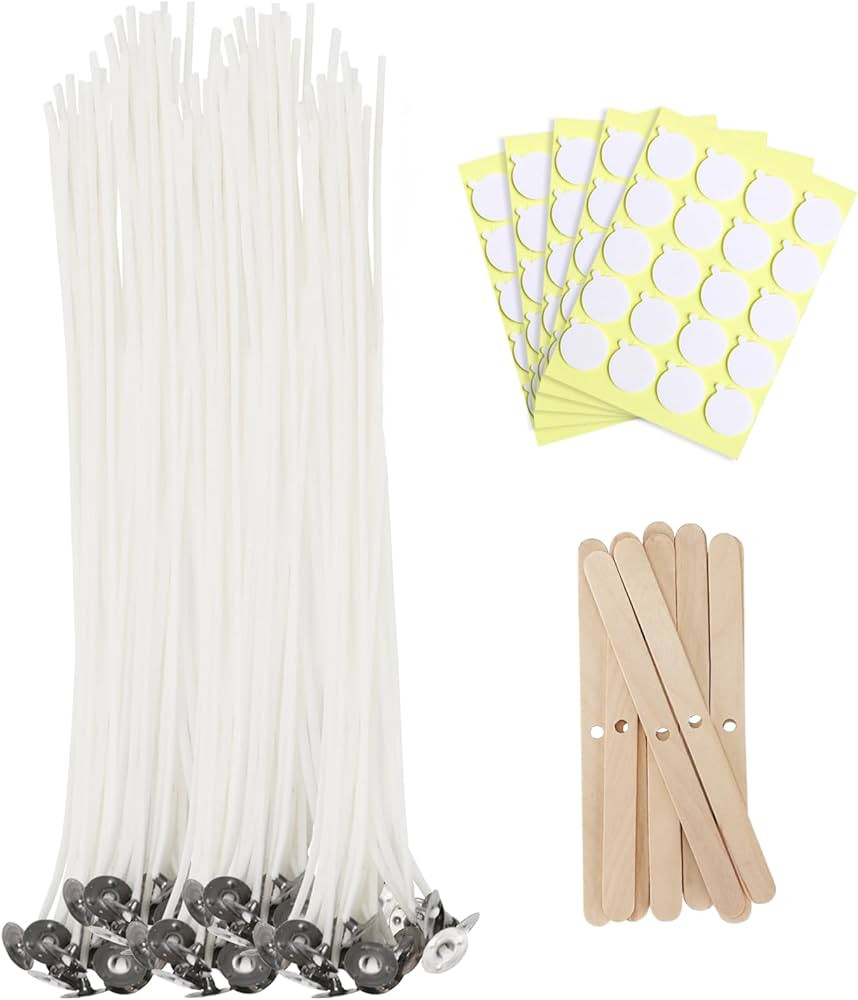 Candle Wicks for Candle Making 12 in 100 Pcs with 100 Pcs Wick Stickers and 10 Pcs Candle Wick Ho... | Amazon (US)