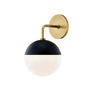 MITZI HUDSON VALLEY LIGHTING Renee 1-Light Aged Brass/Black Wall Sconce with Opal Glossy Shade H3... | The Home Depot