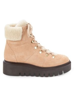 Stuart Weitzman Chalet Suede &amp; Faux Fur Trim Combat Boots on SALE | Saks OFF 5TH | Saks Fifth Avenue OFF 5TH