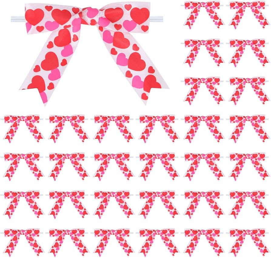 30 Pcs Pre-tie Pink Heart Bows 3 Inch Satin Ribbon Bow for Packages Gift Wrapping Wedding Favors ... | Amazon (US)