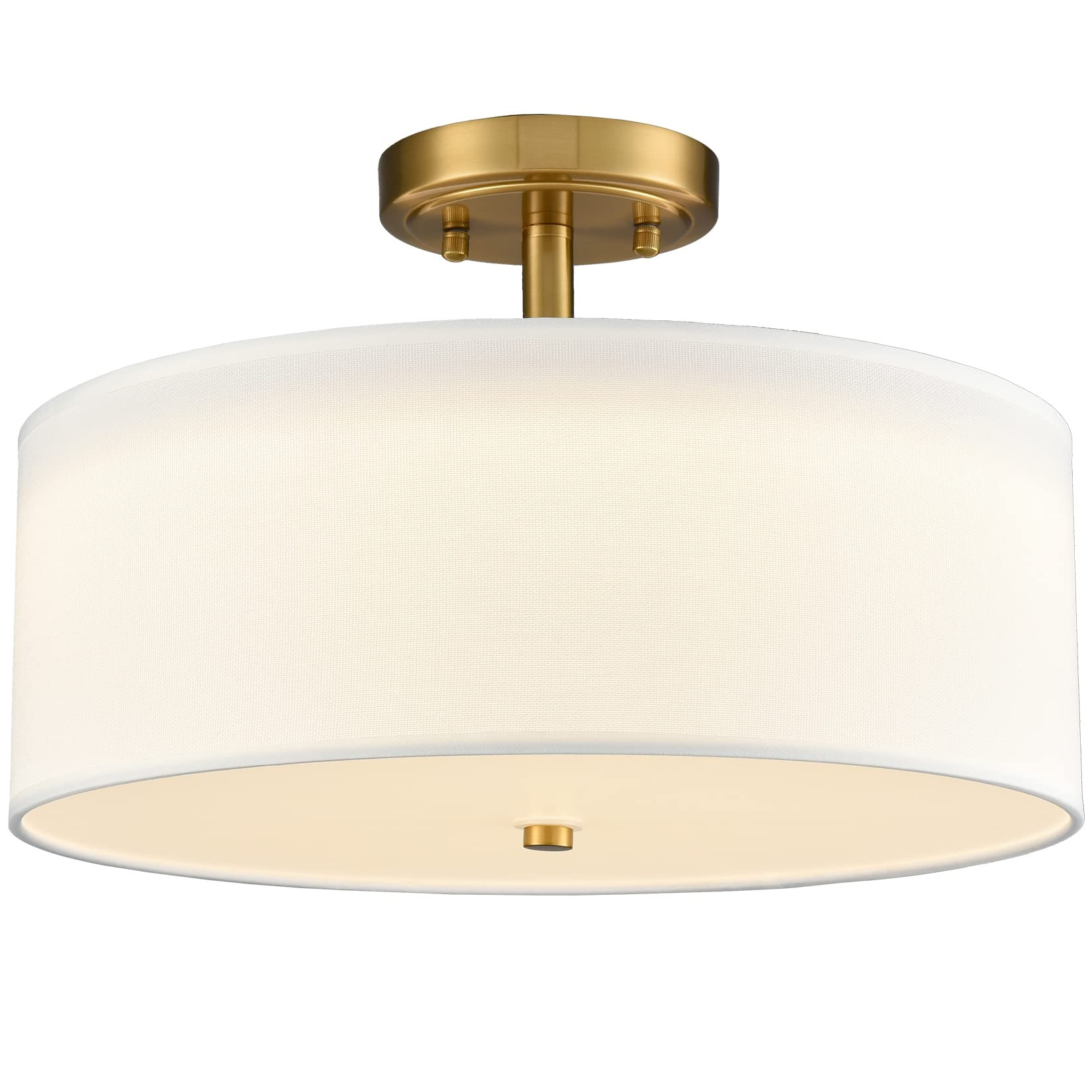 Dimmable Gold Semi Flush Mount Ceiling Light with Drum Shade Ceiling Light Fixture 30W 3000K/4500... | Amazon (US)