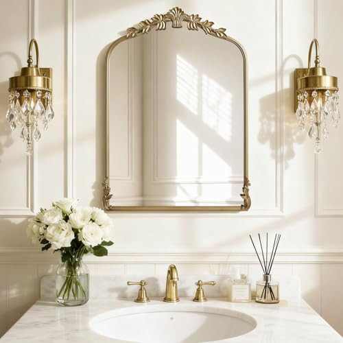 WallBeyond Gold Vintage Mirror for Vanity 22x30 Inch, Gold Antique Mirror with Ornate Frame, Arched Vintage Wall for Bathroom, Living Room, Fireplace, Entryway | Amazon (US)