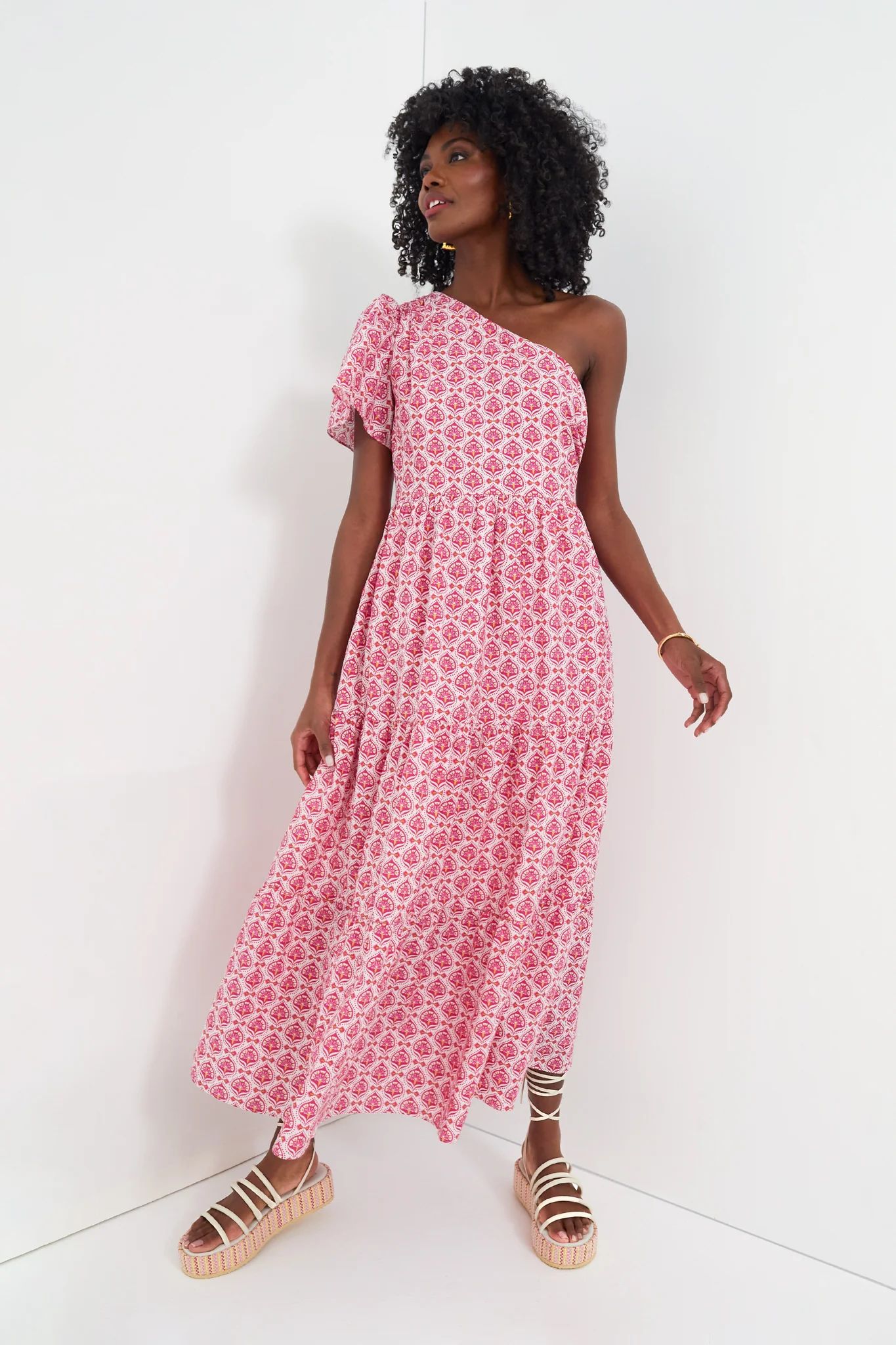 Pink Geo Floral One Shoulder Paden Maxi Dress | Tuckernuck (US)