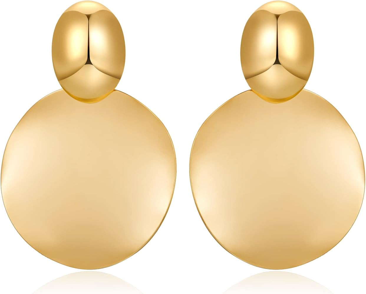 FAMARINE Big Disc Drop Earrings Gold Dangle Earrings Round Hammered Earrings Women | Amazon (US)