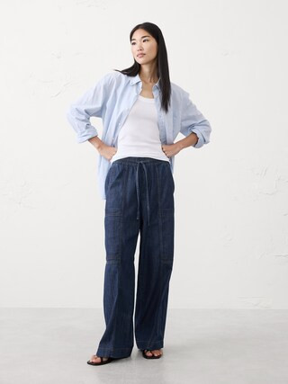 Wide-Leg Mid-Rise Cargo Pull-On Jean | Banana Republic Factory