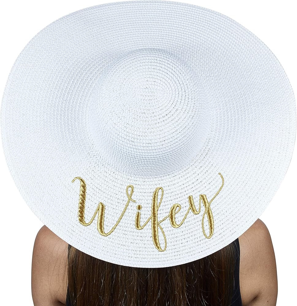 Womens Embroidered Straw Sun Hat Bridal Shower Gift Bachelorette Honeymoon | Amazon (US)
