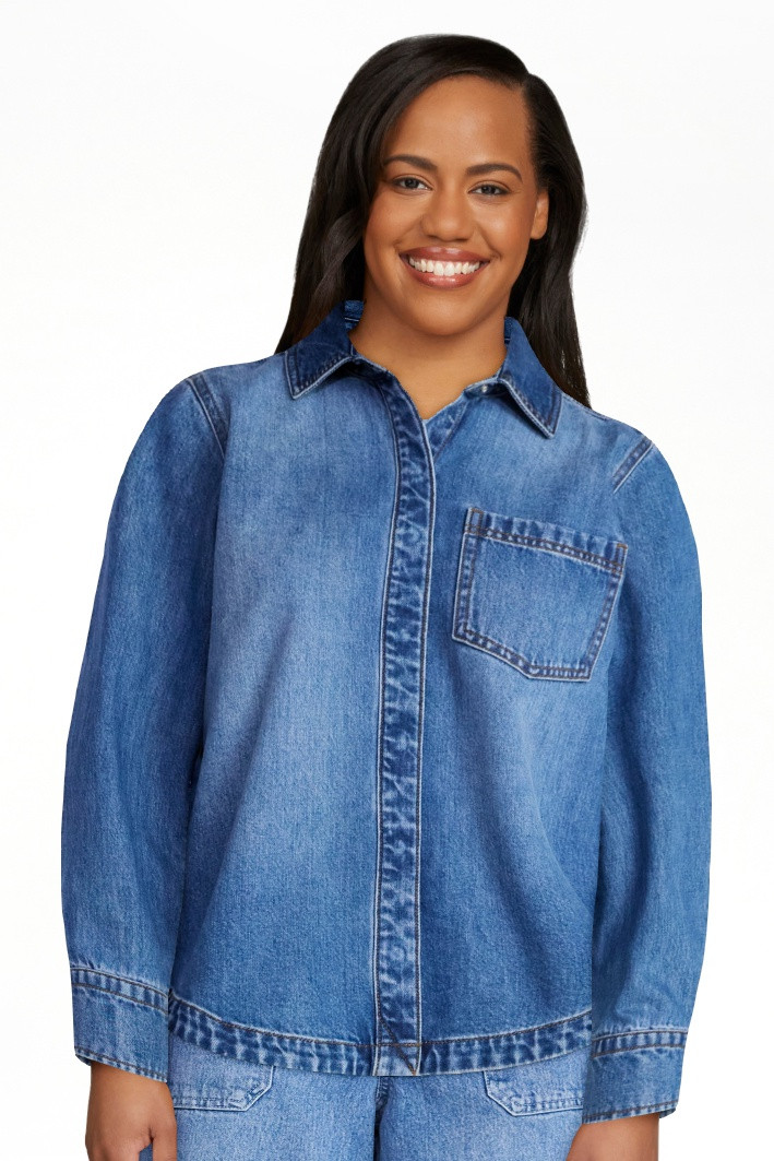 Free Assembly Women's Button Up Denim Shirt with Long Sleeves, Sizes XS-XXL | Walmart (US)