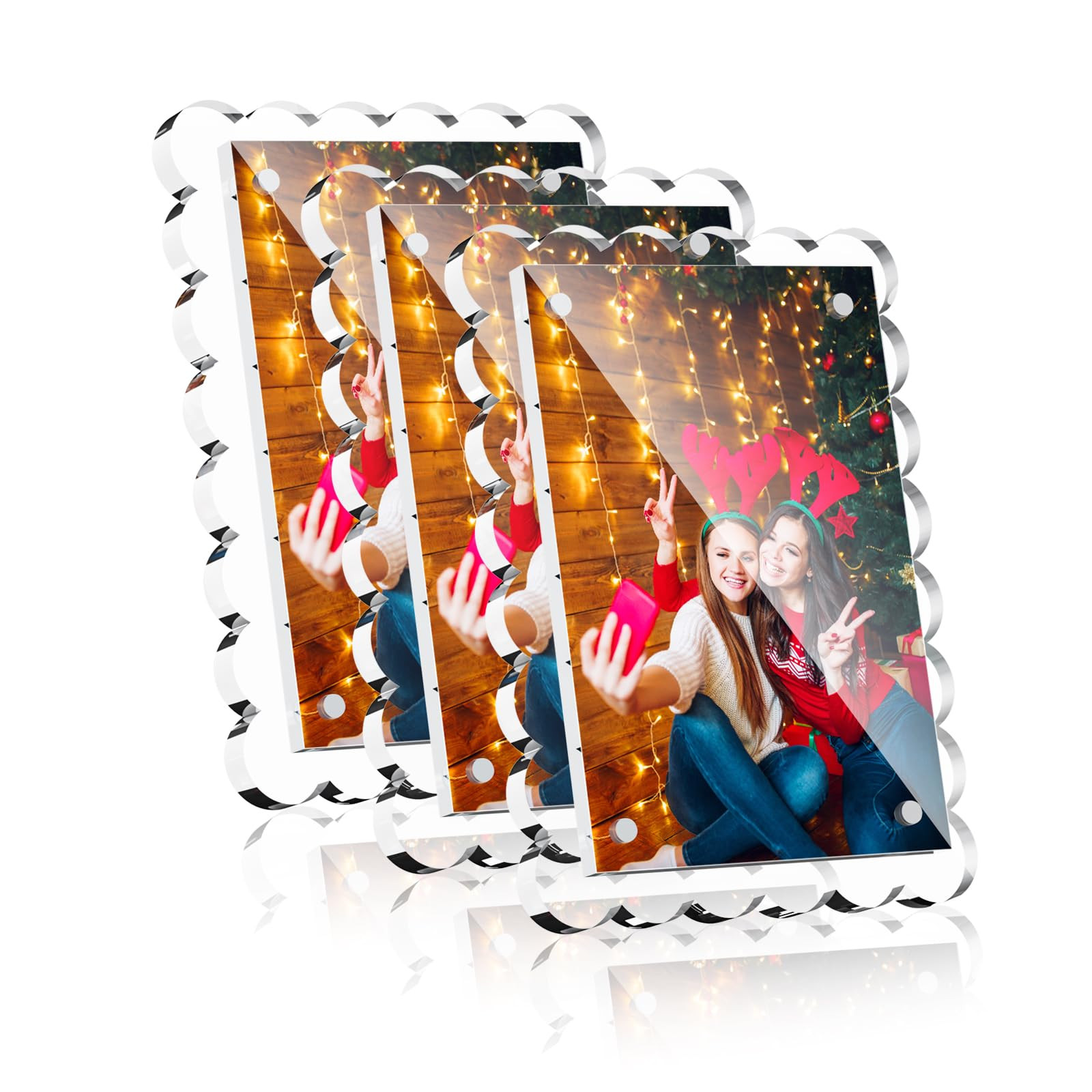 HELPLEX 4x6 Clear Acrylic Picture Frames with Scalloped Edges, 3-Pack Magnetic Frame with Stand f... | Amazon (US)