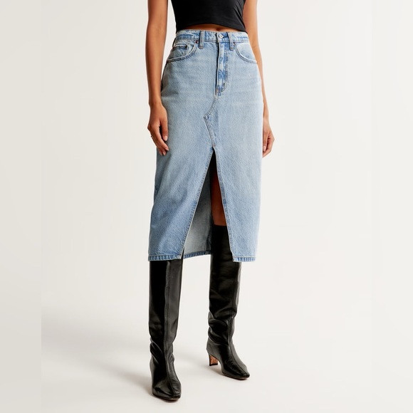 Abercrombie & Fitch - High rise light wash denim midi skirt with slit - size 2 | Poshmark