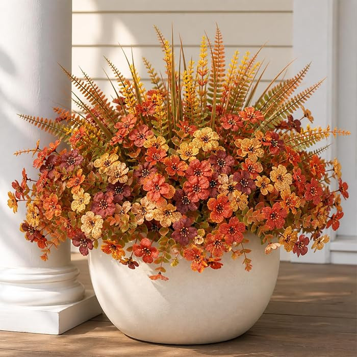 20 Bundles Artificial Fall Flowers for Outdoors, Front Porch Planter Decor | Amazon (US)