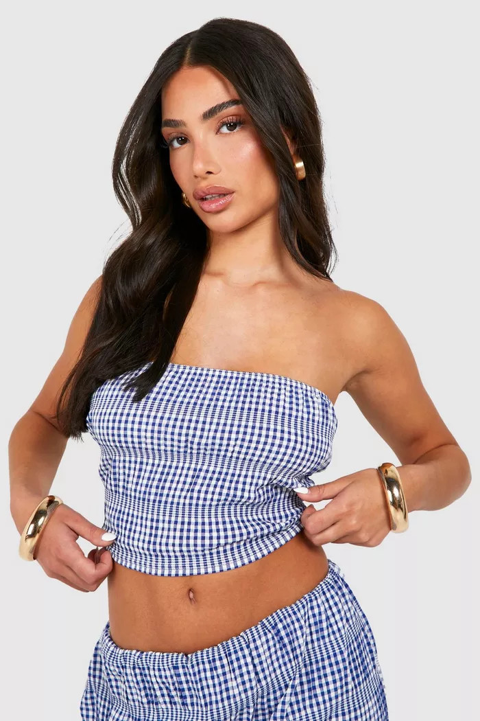 Petite Gingham Woven Tube Top | boohoo (US & Canada)