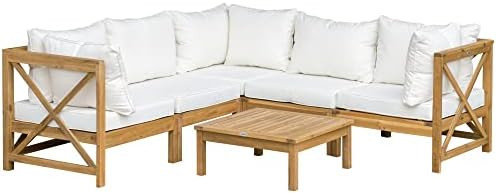 Outsunny 6-Piece Wooden Patio Sofa Sectional Set with 5 Sofas, 1 Coffee Table, 5 Cushions & 8 Pil... | Amazon (CA)