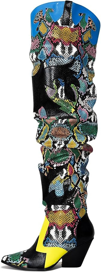 Cape Robbin Women's Thigh High Cowboy Boots with Chunky Heel - Faux Snakeskin Western Booties | S... | Amazon (US)