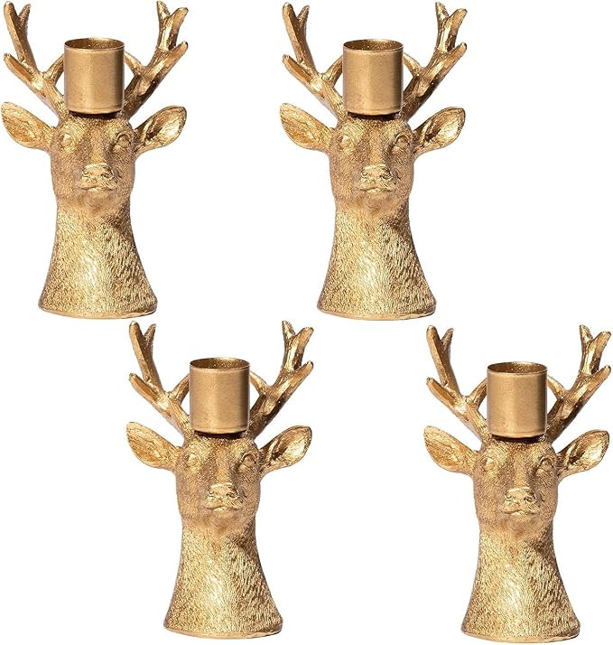 Candlestick Holders Vintage Reindeer Candle Holders, Brass Gold Deers Candle Stick Holders Set of... | Amazon (US)