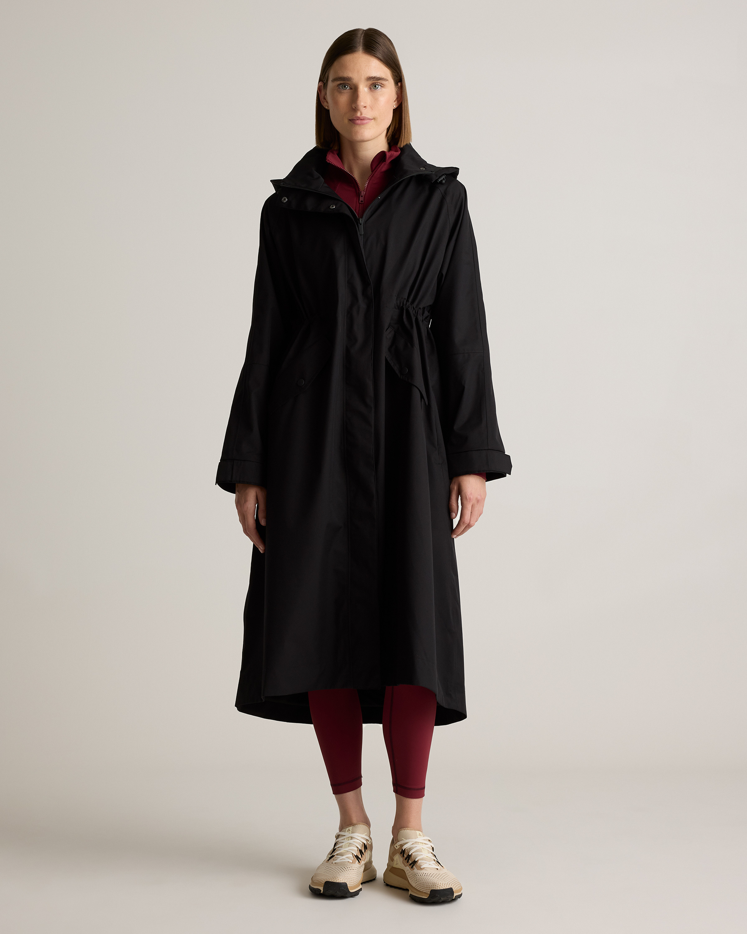 Quince | Women's Weatherproof Rain Trench Coat in True Black, Size Small, Polyester/Recycled Polyester Blend | Quince