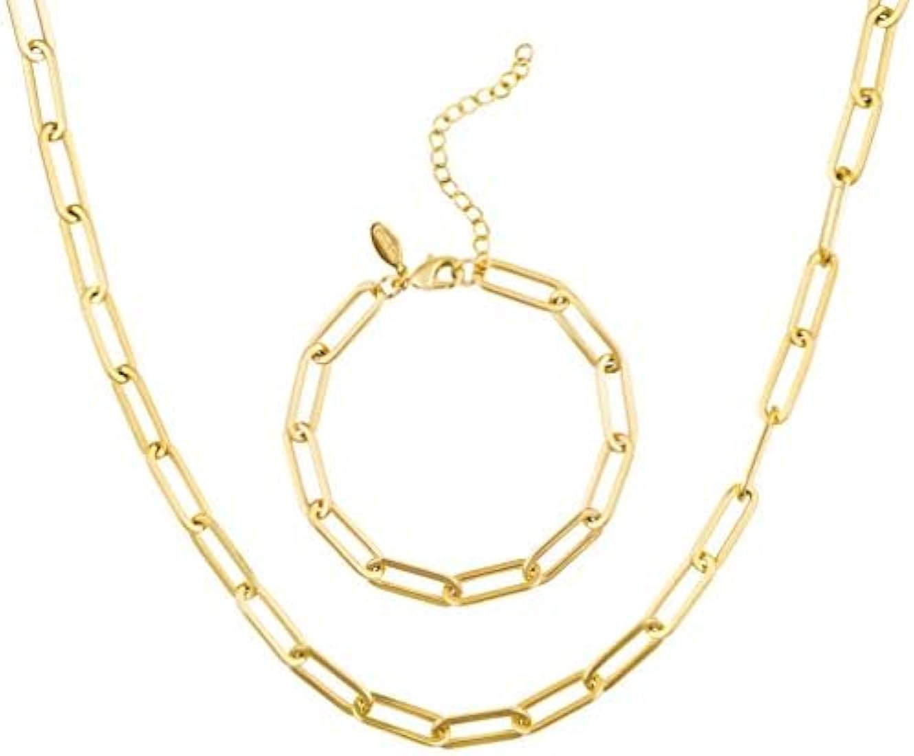 Benevolence LA Paperclip Chain Necklace for Women with Paperclip Bracelet Set, Gold Chain Link Ne... | Amazon (US)