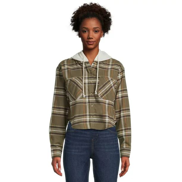 No Boundaries Juniors Hooded Flannel Shirt - Walmart.com | Walmart (US)