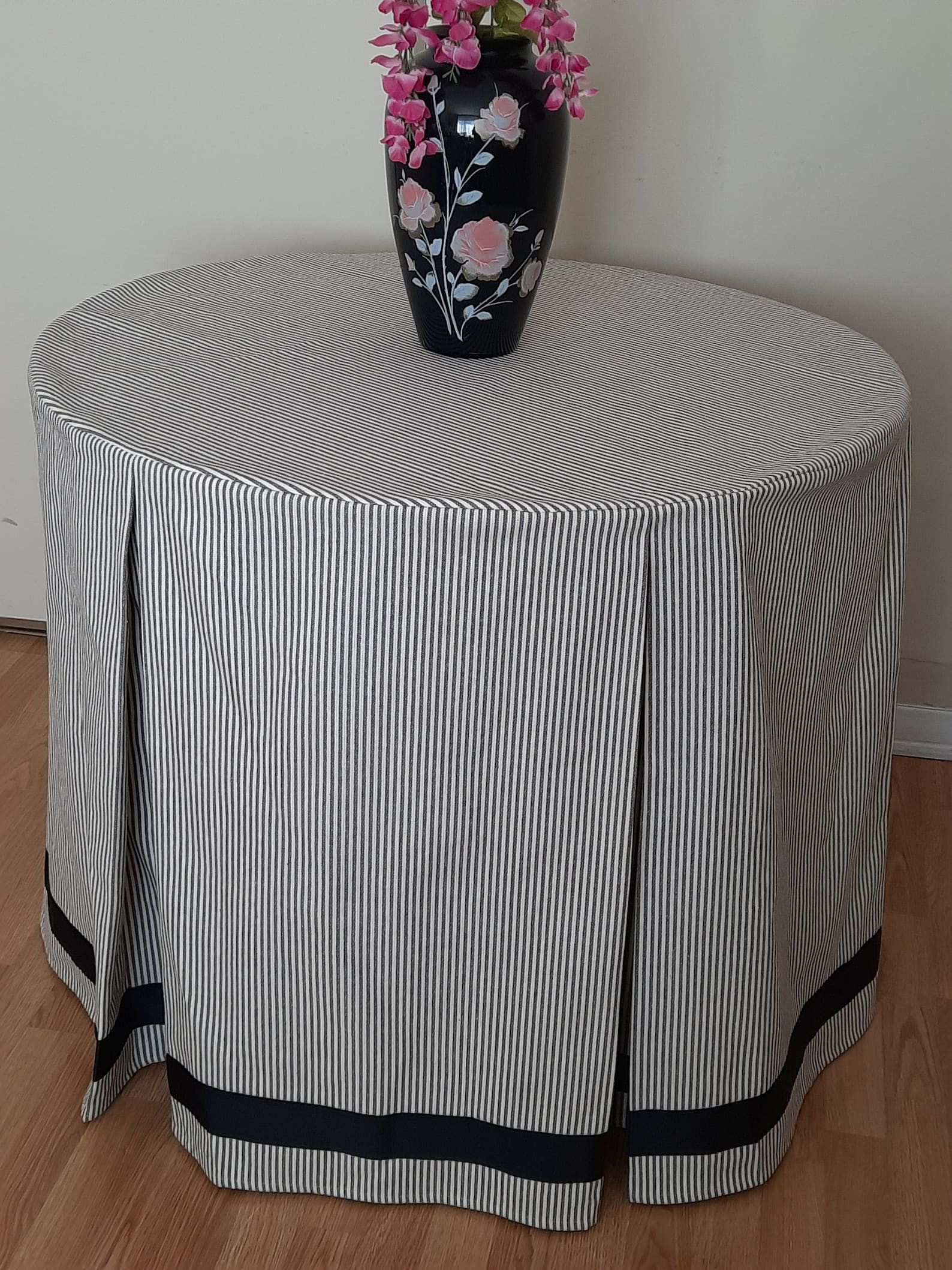 Linen Striped Pleated Table Skirt, Farmhouse Tablecloth With Grosgrain Ribbon ,flax Table Skirt,h... | Etsy (US)