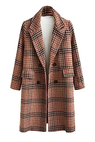 CHARTOU Women's Winter Oversize Lapel Collar Woolen Plaid Double Breasted Long Peacoat Jacket | Amazon (US)