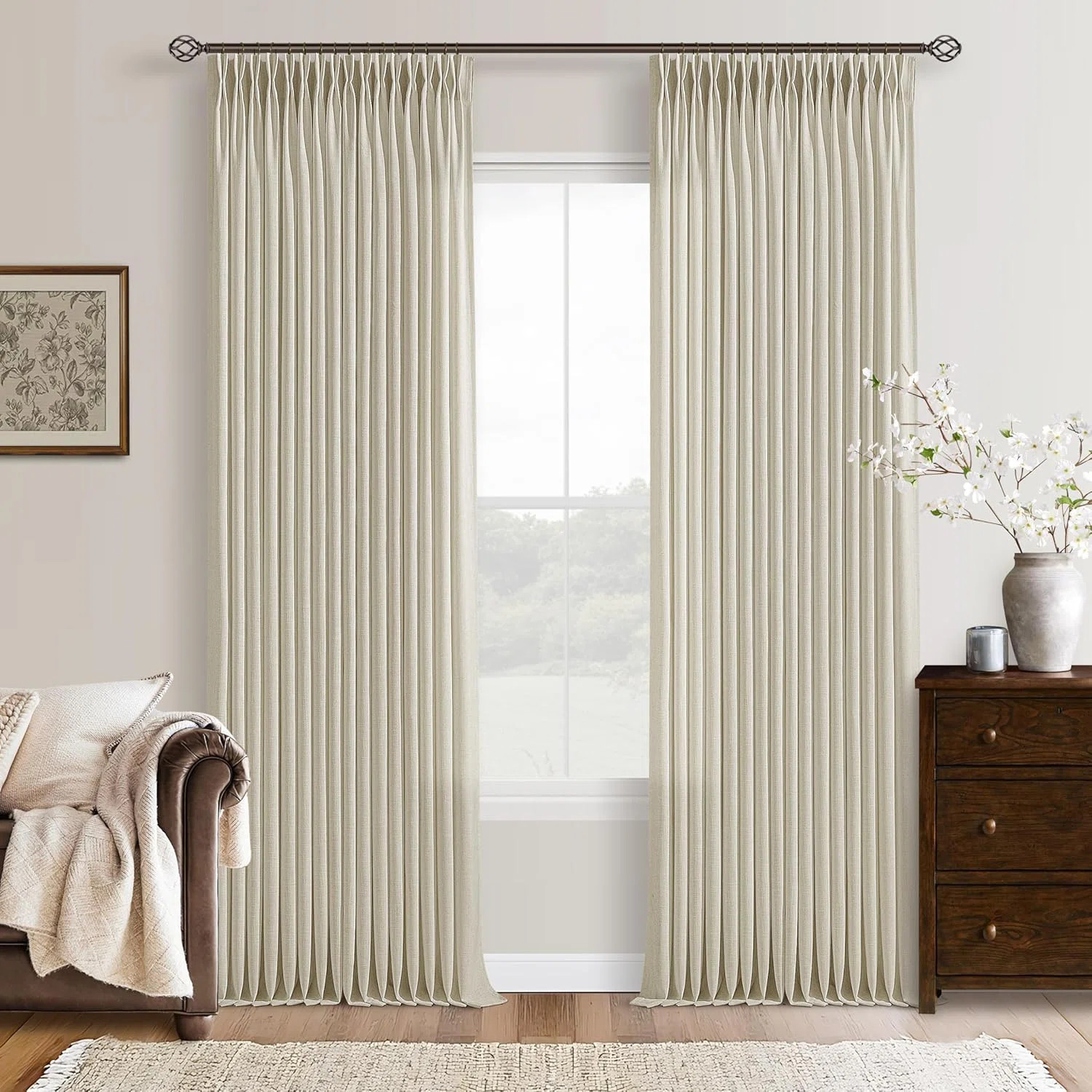 Thick Linen Fabric Memory Trained Pinch Pleated Solid Farmhouse And Modern Rustic Curtains for Di... | Wayfair North America