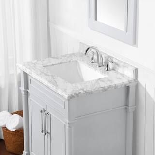Aberdeen 30 in. W x 22 in. D x 34.5 in. H Bath Vanity in Dove Gray with White Carrara Marble Top | The Home Depot