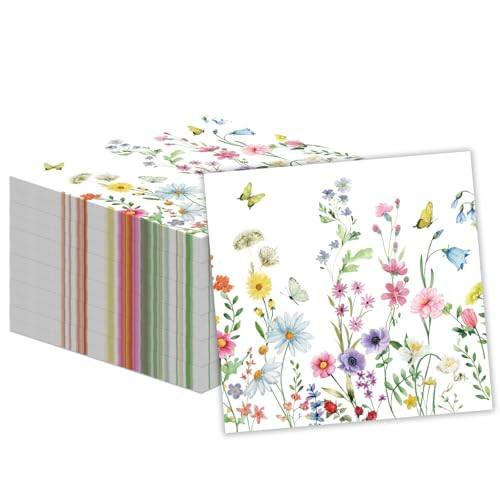 50 Pcs Wildflower Napkins 13 X 13 Inches, Floral Paper Napkins Disposable Flower Cocktail Napkins For Spring Summer Picnic Wedding Baby Shower Birthday Tea Party Decorations | Amazon (US)