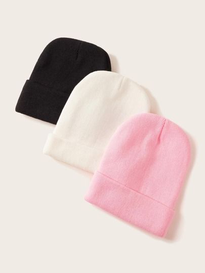 3pcs Solid Knitted Beanies | SHEIN