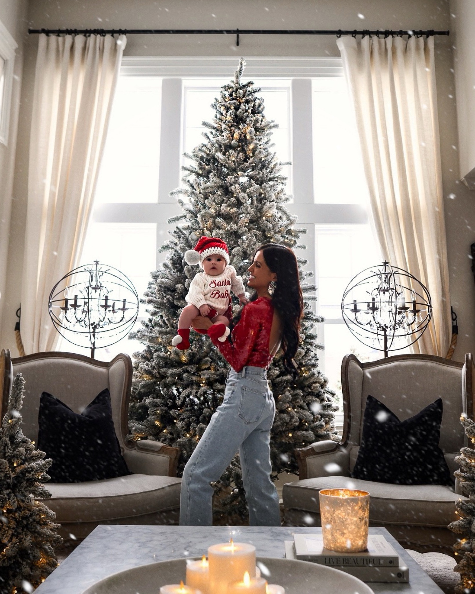 Christmas photo
Santa Baby knit sweater 
Nordstrom sequin bodysuit on sale now! Wearing a 2
Agolde denim runs TTS


#LTKBaby #LTKFamily #LTKHoliday