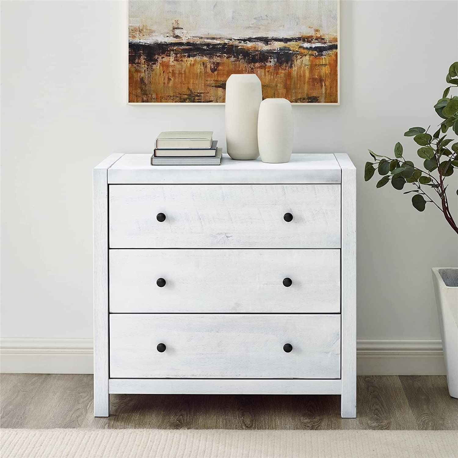 MUSEHOMEINC Rustic Wood with 3-Drawer Dresser,Storage Night Stand,Round Metal knobs,White Washed ... | Amazon (US)