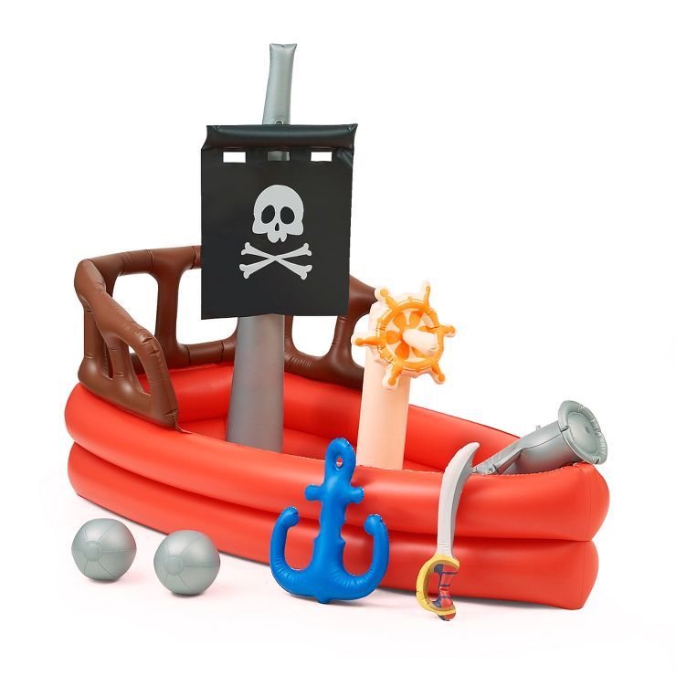 Teamson Kids - Water Fun Pirate boat Inflatable Pool Sprinkler Play Center with pump - Red | Target