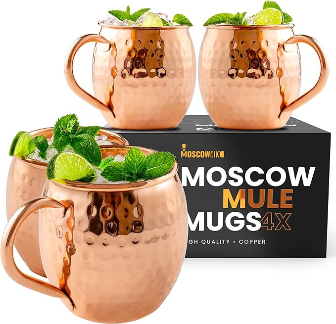 Moscow-Mix Moscow Mule Mugs - Set of 4-100% Pure Copper Mugs Large 16 oz - Food Safe - Premium Mo... | Amazon (US)