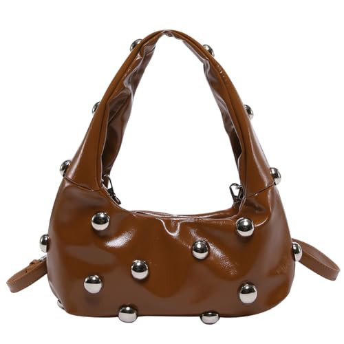 YFGBCX Studded Purses Crescent Shoulder Bag for Women Y2K Purse Fall Hobo Handbag Soft Leather Satchel Purse | Amazon (US)