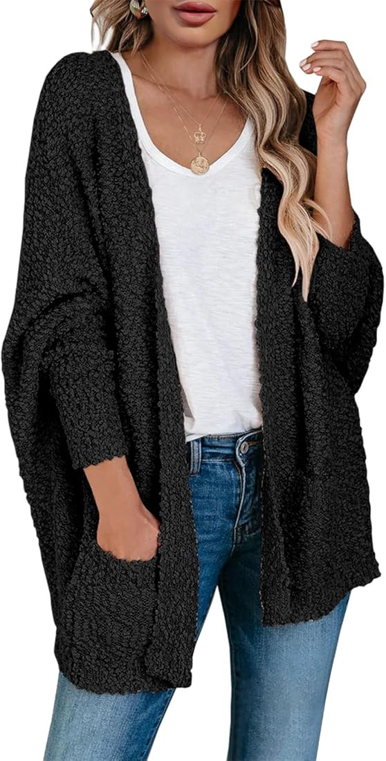 Saodimallsu Women's Chunky Popcorn Cardigan Oversized Open Front Boyfriend Batwing Long Sleeve Fu... | Amazon (US)