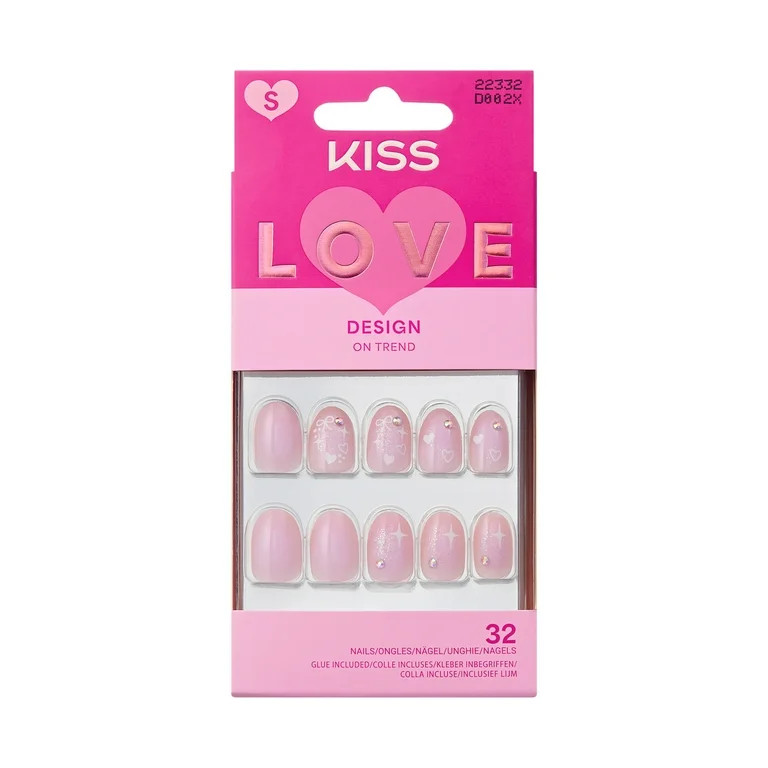 KISS LOVE Valentine’s Day Press On Nails, 'Love Ever After', Short Round, 32 Count | Walmart (US)