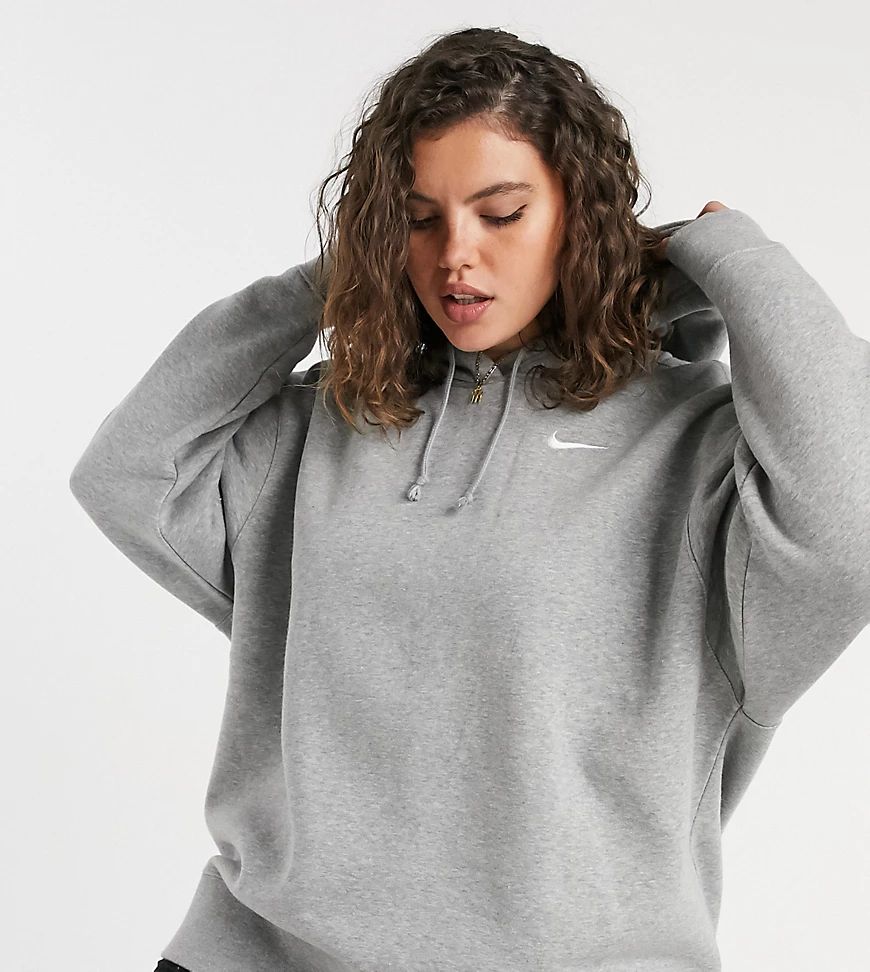 Nike Plus mini swoosh oversized hoodie with tuck sleeve detail in grey | ASOS (Global)