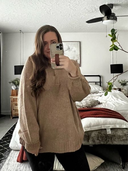 Pretending the A/C is fall weather today so I can wear this big cozy oversized sweater - and it’s on sale right now.
It runs big so don’t size up. Wearing an XL to compensate for my baby bump, but I would order an L next time. I’m 5’10”. 

Cozy autumn sweater
Fall clothes
Midsize fashion
Maternity friendly sweater
Nursing friendly sweater

#LTKsalealert #LTKSeasonal #LTKstyletip