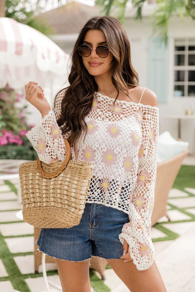 Right This Way Flower Crochet Sweater | Pink Lily