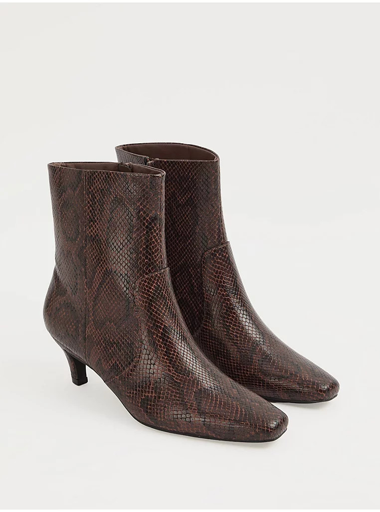 Brown Snakeskin Kitten Heeled Ankle Boots | George