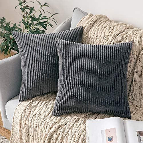 Pack of 2,Miulee Corduroy Soft Soild Decorative Square Throw Pillow Covers Set Cushion Cases Pill... | Amazon (US)