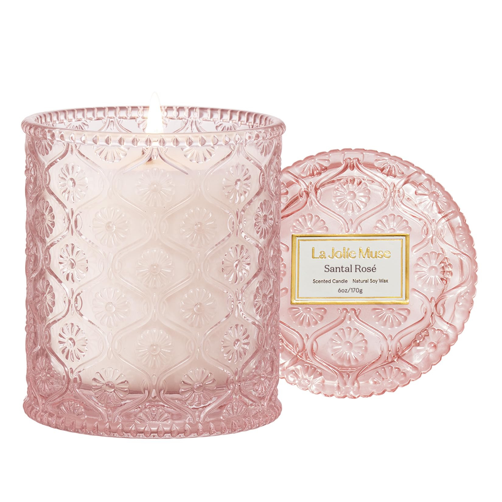 LA JOLIE MUSE Santal Rose Scented Candle – Saffron, Rose & Leather | 6 oz Natural Soy Wax | 40 ... | Amazon (US)