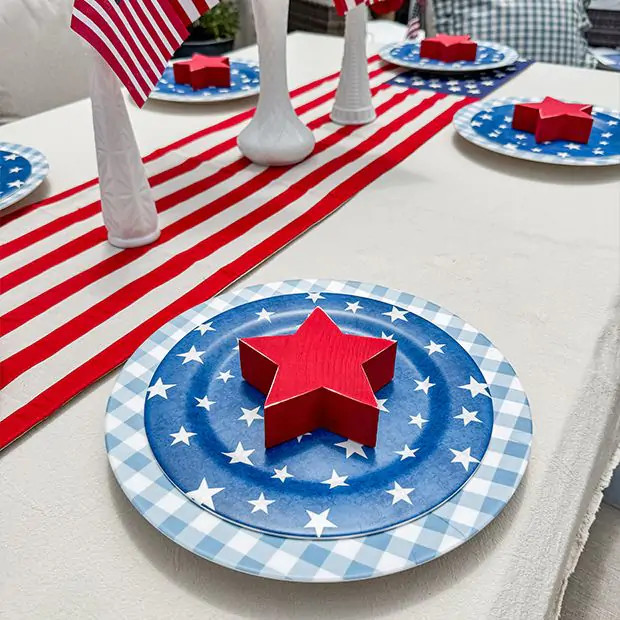 Patriotic Stars Blue Dinner Plate Set of 4 | Antique Farm House