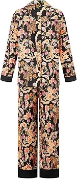 Women Floral Satin Pajama Set Y2k Long Sleeve Button down Shirt Wide Leg Pants 2 Piece Silk Loung... | Amazon (US)